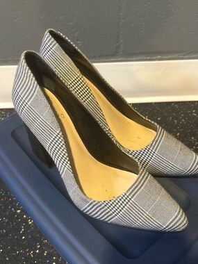 Vince Camuto Plaid Pointed-Toe Block Heel Pumps - Black/White